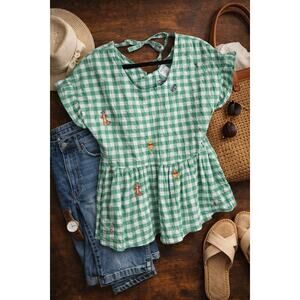 Disney Winnie the Pooh Gingham Peplum Top Medium Embroidered | Disney parks